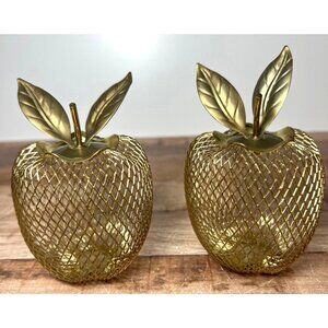 Set Of 2 Vintage Brass Apple-Shaped Mesh Decorative Accent Pieces